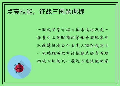 点亮技能，征战三国杀虎标